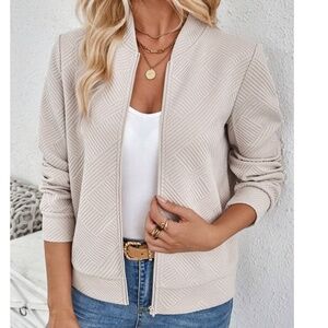 Classic Zip up Textured Oversized Bomber Jacket